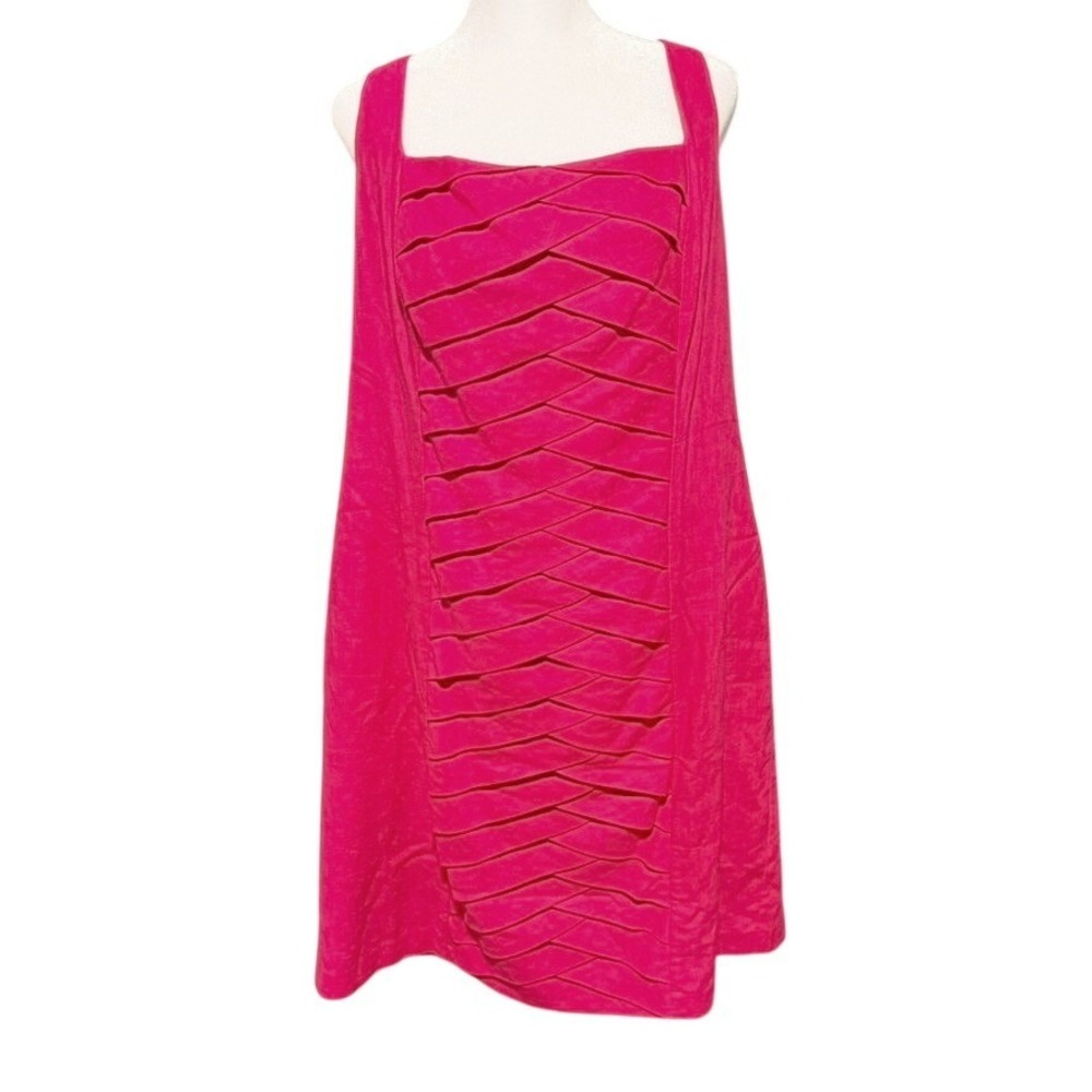 Hot Pink Linen Blend Lattice Front Sheath Dress Plus Size 18 Sleeveless Resort